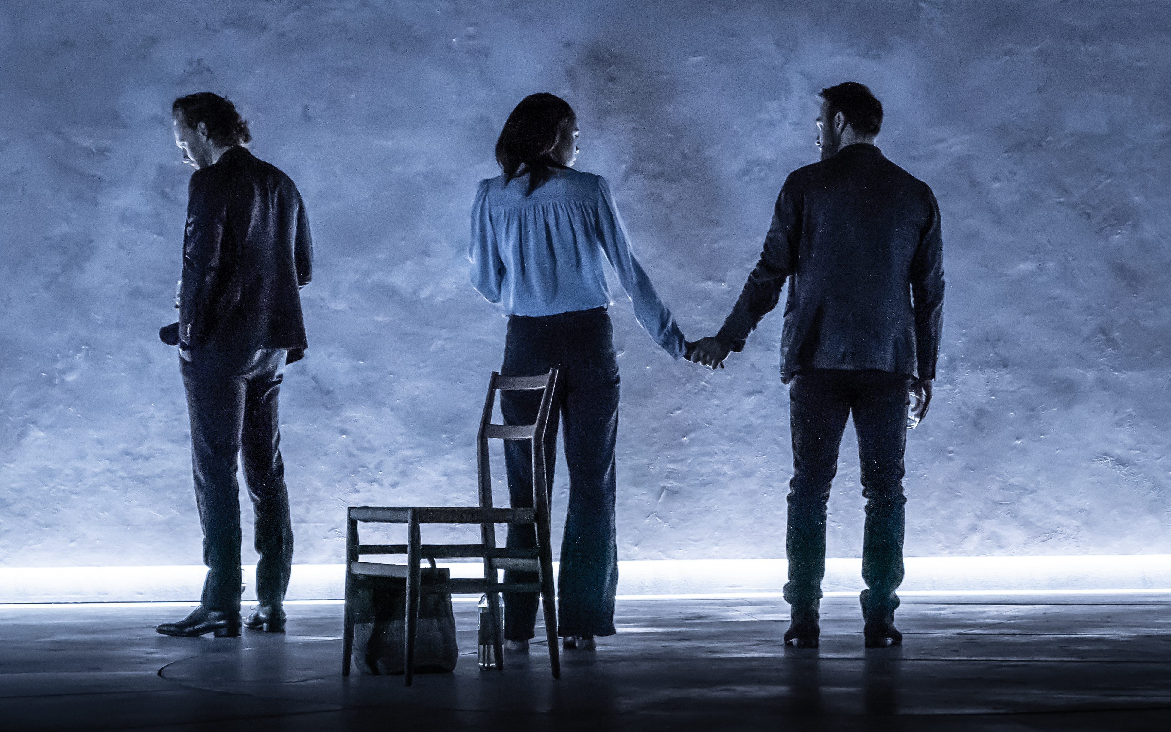 Tom Hiddleston (Robert), Zawe Ashton (Emma) and Charlie Cox (Jerry) in 'Betrayal' directed by Jamie Lloyd. Photo credit Marc Brenner